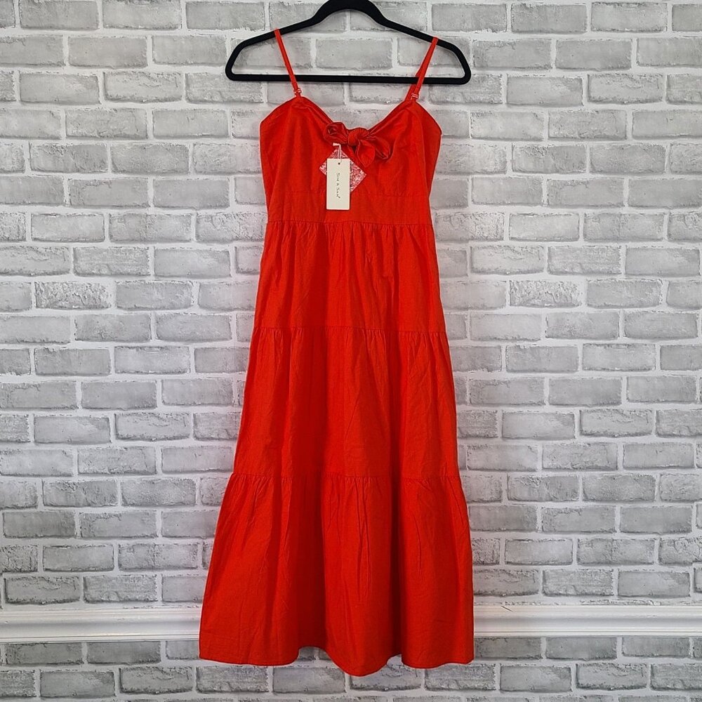 Sim And Sam Dress Sz S Orange Adjustable Straps Stretch Smocked Lined  NWT